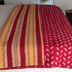 Vintage 1970’s Quilt Throw with Floral Motif and retro lining